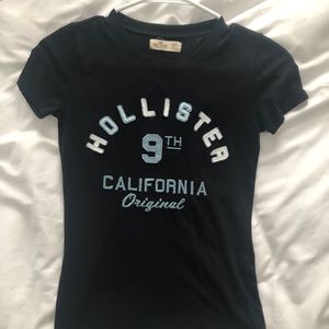 Black with blue lettering hollister shirt